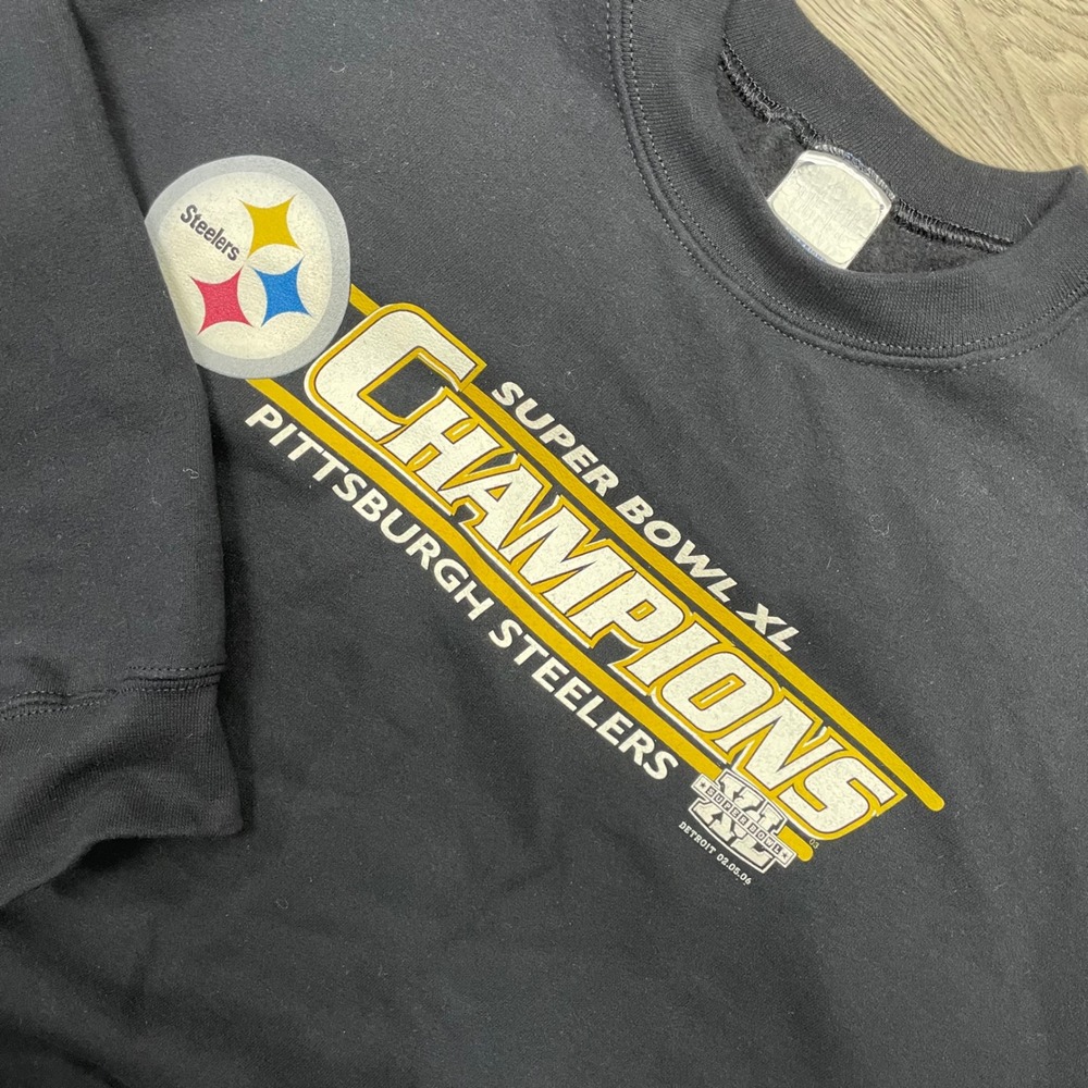 Gildan Pittsburgh Steelers Sweatshirt Mens XL Black Super Bowl XL Champions y2k